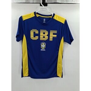 CBF Brasil Futbol Men's Large Short Sleeve Blue/Yellow T Shirt Soccer‎